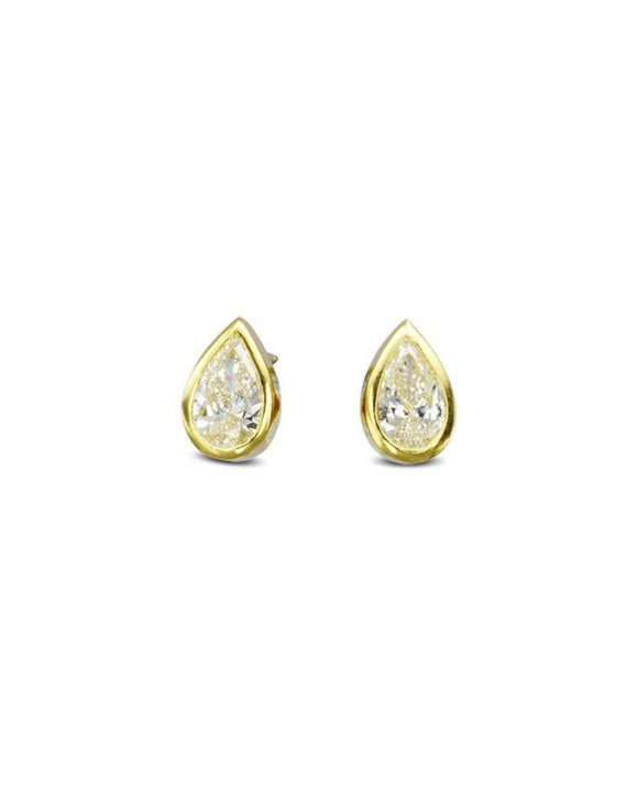 Pear Shaped Yellow Gold Diamond Stud Earrings Earrings Pruden and Smith