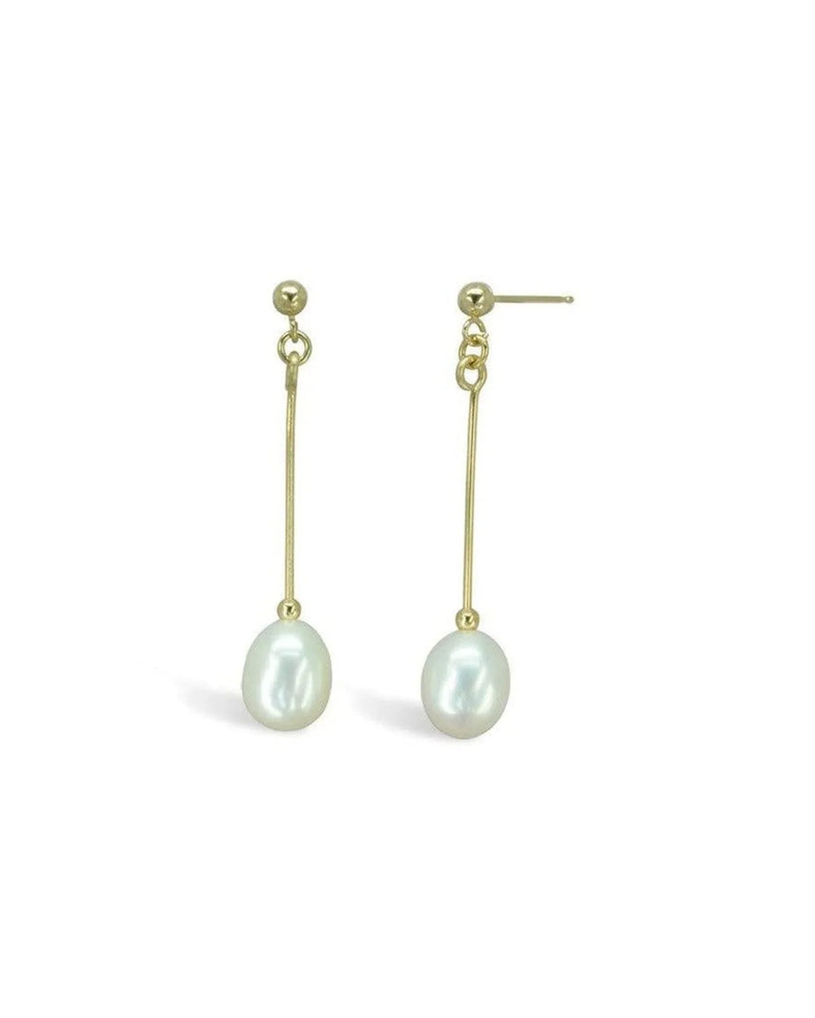 Gold drop earrings with oval freshwater pearls and minimalist bar design