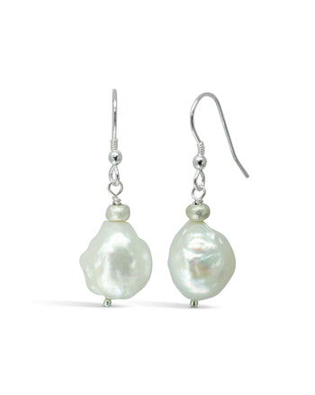 Nugget Baroque Pearl Silver Drop Earrings Earring Pruden and Smith   