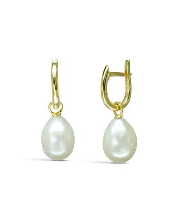 Gold Huggy Pearl Drop Earrings Earring Pruden and Smith   