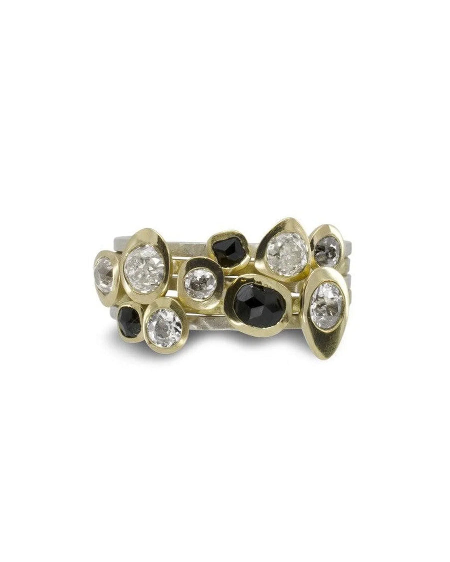 Pebble Black Spinel and Diamond Stacking Ring Set Ring Pruden and Smith