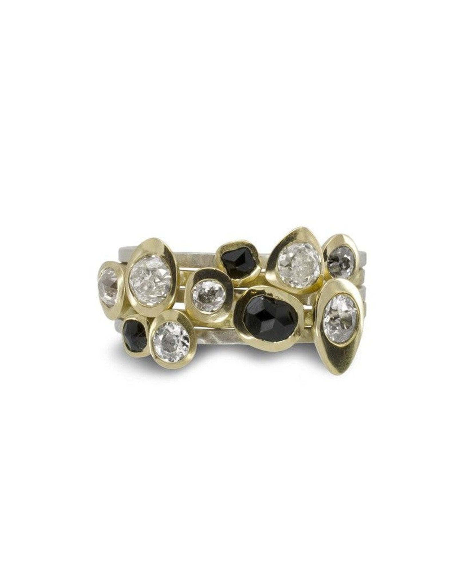 Pebble Black Spinel and Diamond Stacking Ring Set Ring Pruden and Smith