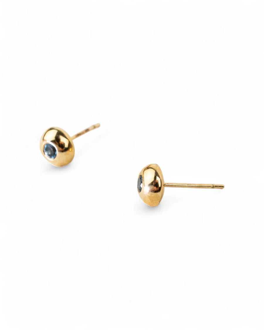 Pebble Yellow Gold Gemstone Stud Earrings Earrings Pruden and Smith Aquamarine (Pale Blue)