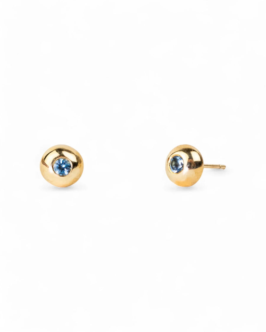 Pebble Yellow Gold Gemstone Stud Earrings Earrings Pruden and Smith Tanzanite (Deep Blue)