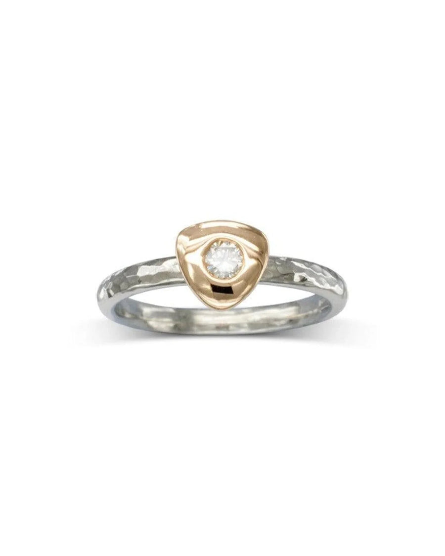 Pebble Hammered Three Colour Gold Diamond Stacking Ring Set Ring Pruden and Smith