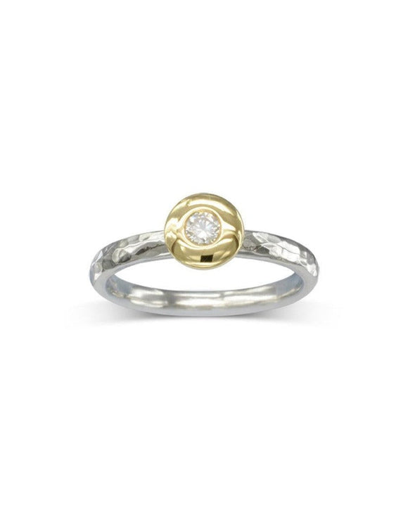 Pebble Hammered Three Colour Gold Diamond Stacking Ring Set Ring Pruden and Smith