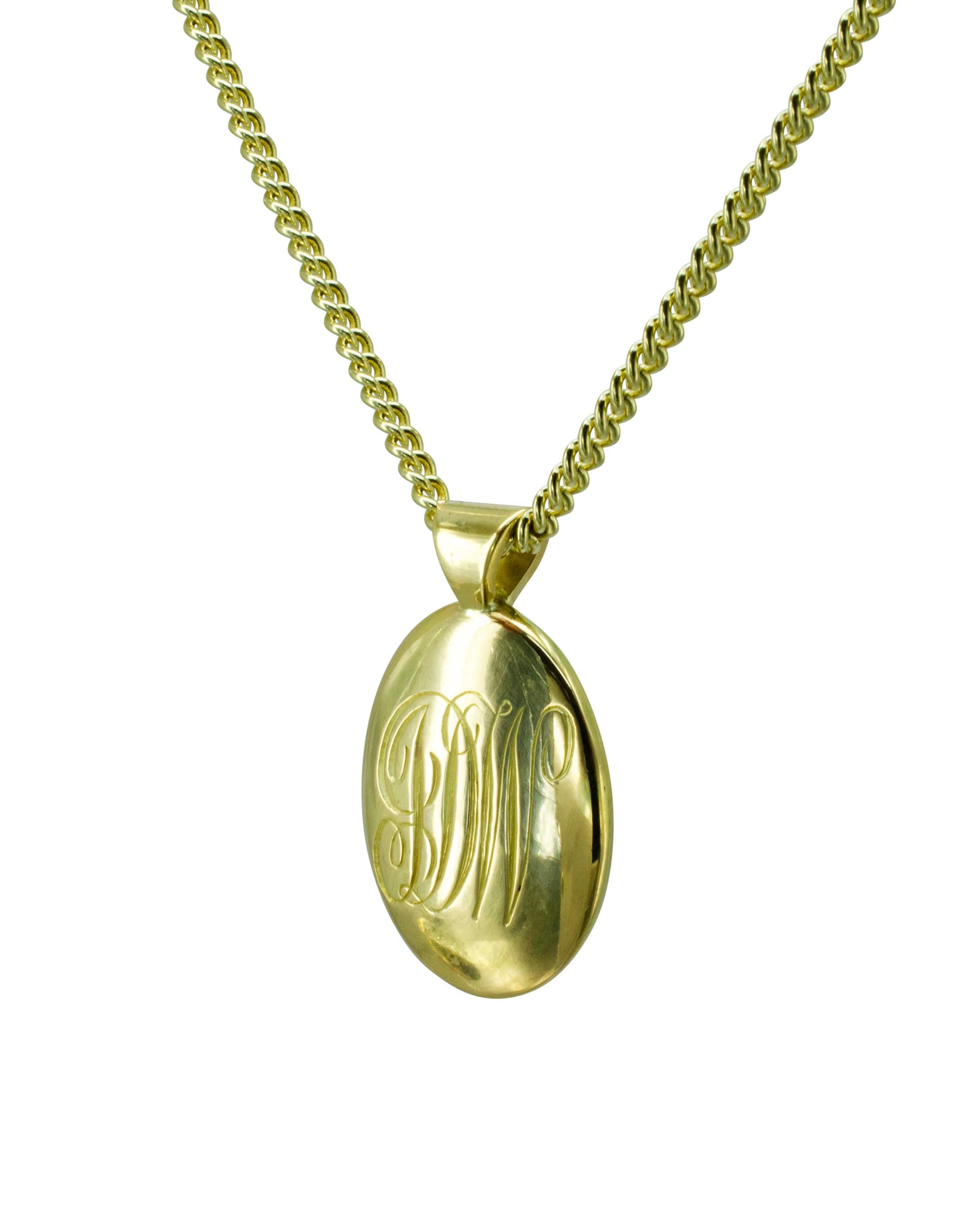 Engraved Oval Gold Pendant Pruden and Smith