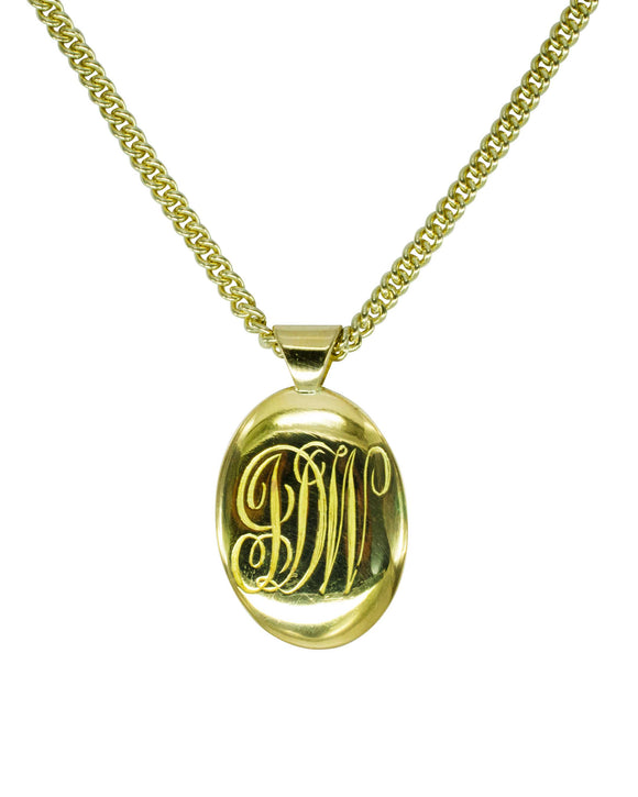 Engraved Oval Gold Pendant Pruden and Smith