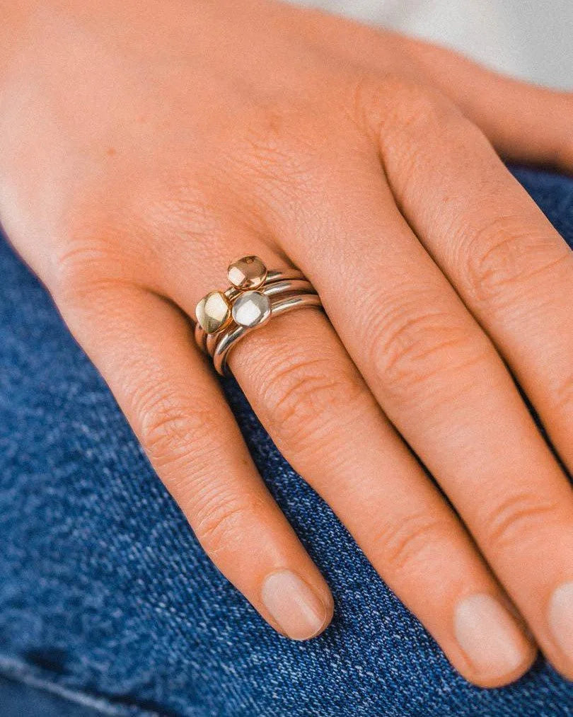 Pebble Silver and Yellow Gold Stacking Ring Ring Pruden and Smith