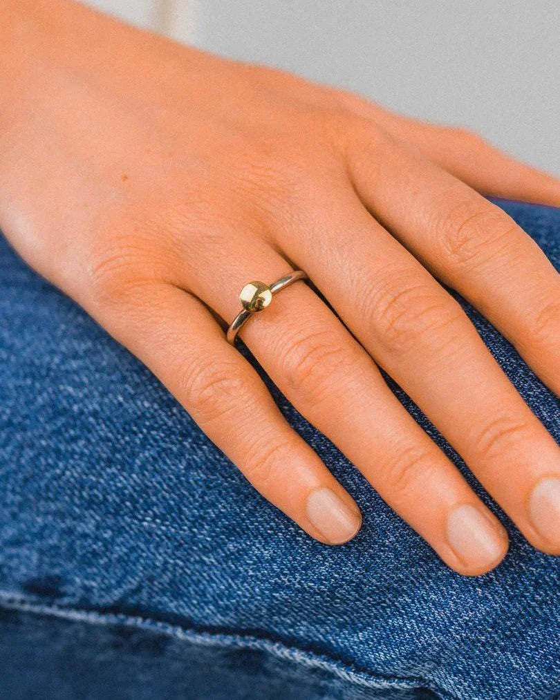 Pebble Silver and Yellow Gold Stacking Ring Ring Pruden and Smith