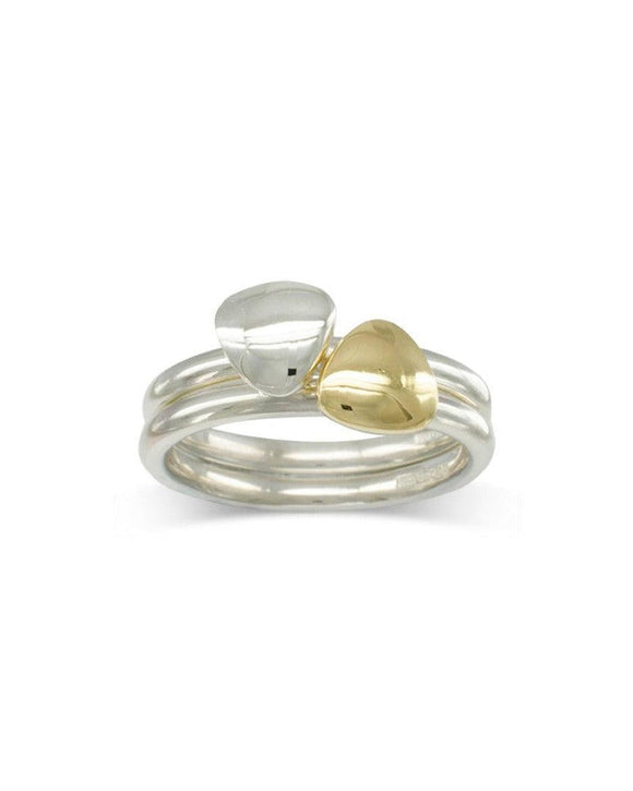 Pebble Silver and Yellow Gold Stacking Ring Ring Pruden and Smith