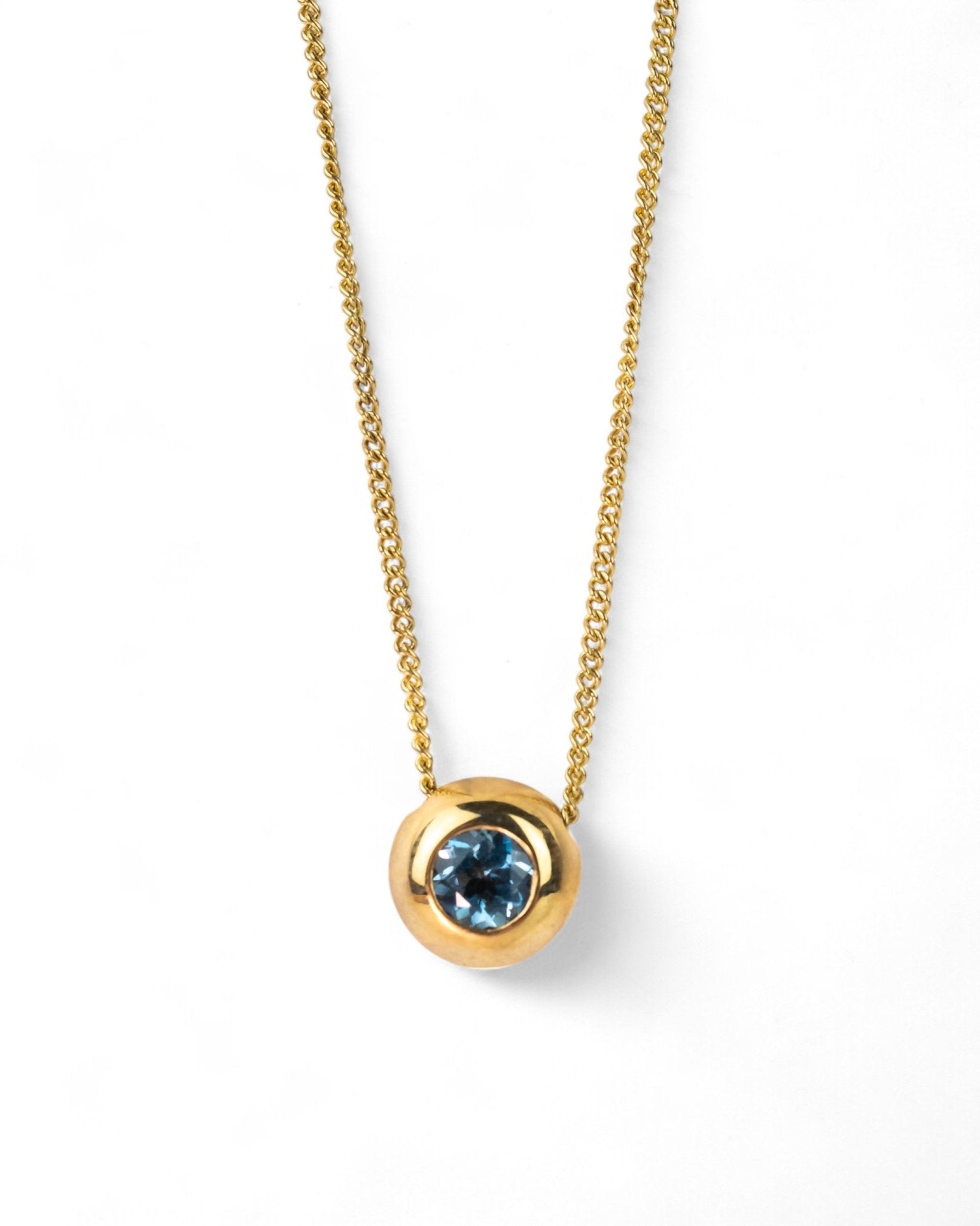 Pebble Solid 9ct Yellow Gold Aquamarine Pendant Pendant Pruden and Smith