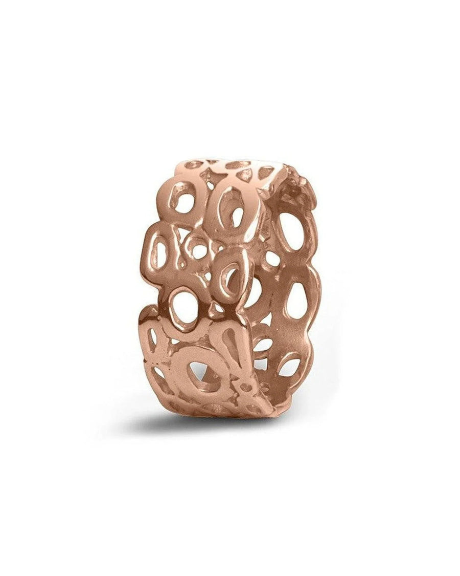 9ct rose gold wedding ring with a pebble-like openwork design.