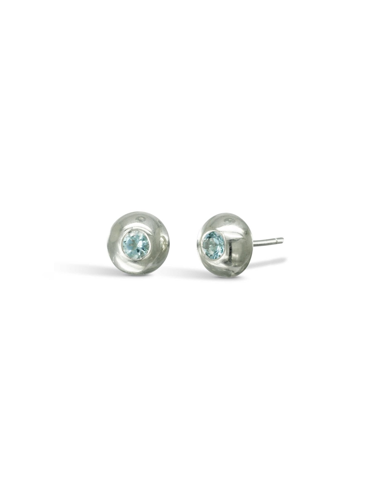 Pebble White Gold Gemstone Stud Earrings Earrings Pruden and Smith Aquamarine (Pale Blue)