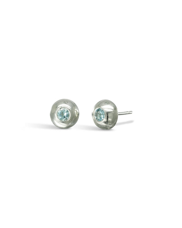 Pebble White Gold Gemstone Stud Earrings Earrings Pruden and Smith Aquamarine (Pale Blue)