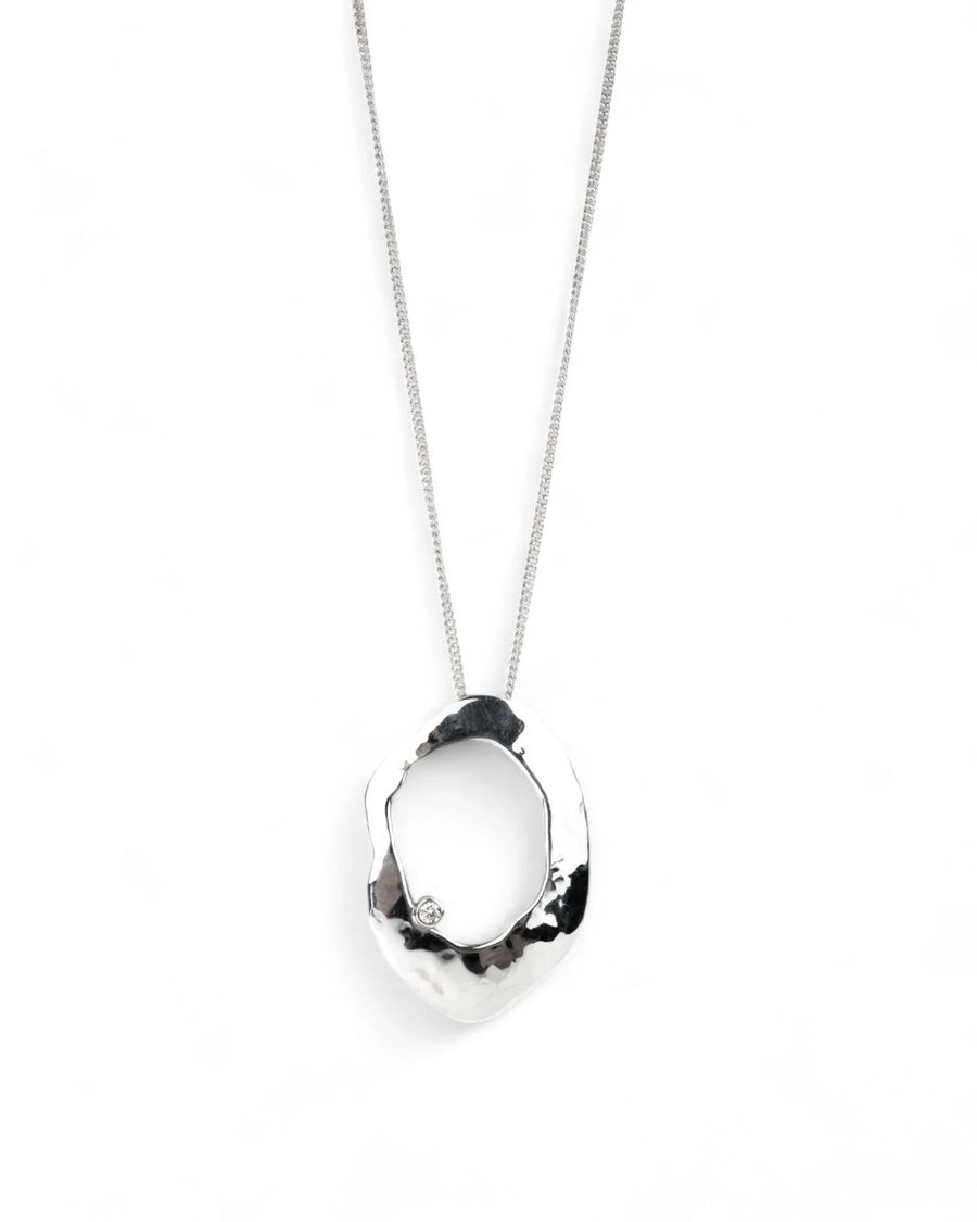 Pebble With Hole Silver Diamond Pendant Pendant Pruden and Smith
