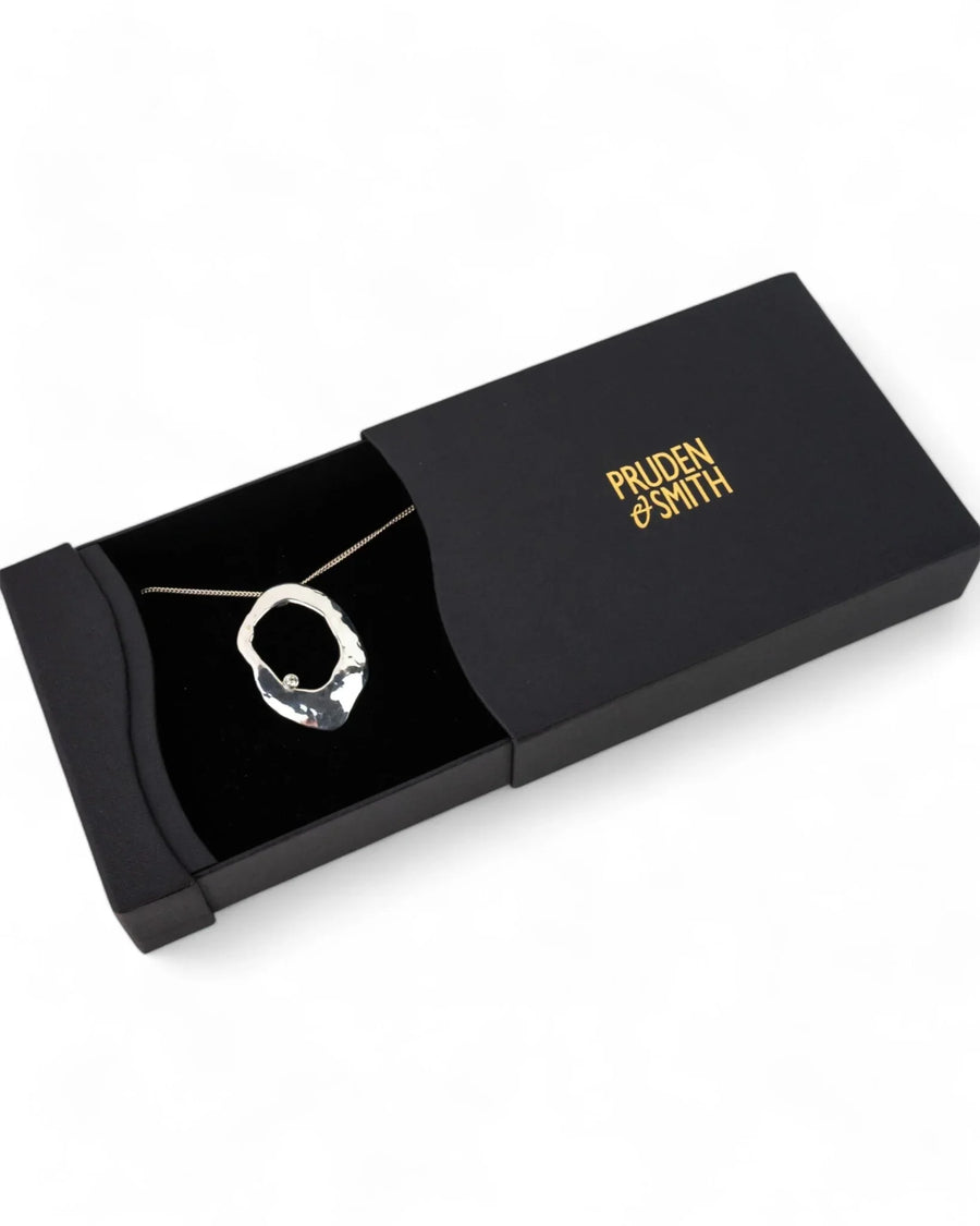 Pebble With Hole Silver Diamond Pendant Pendant Pruden and Smith