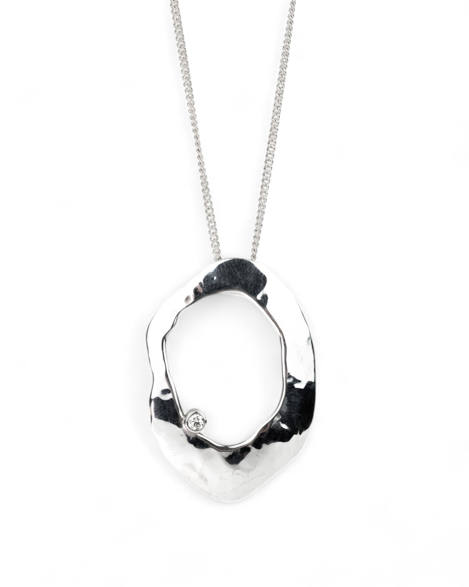 Pebble With Hole Silver Diamond Pendant Pendant Pruden and Smith