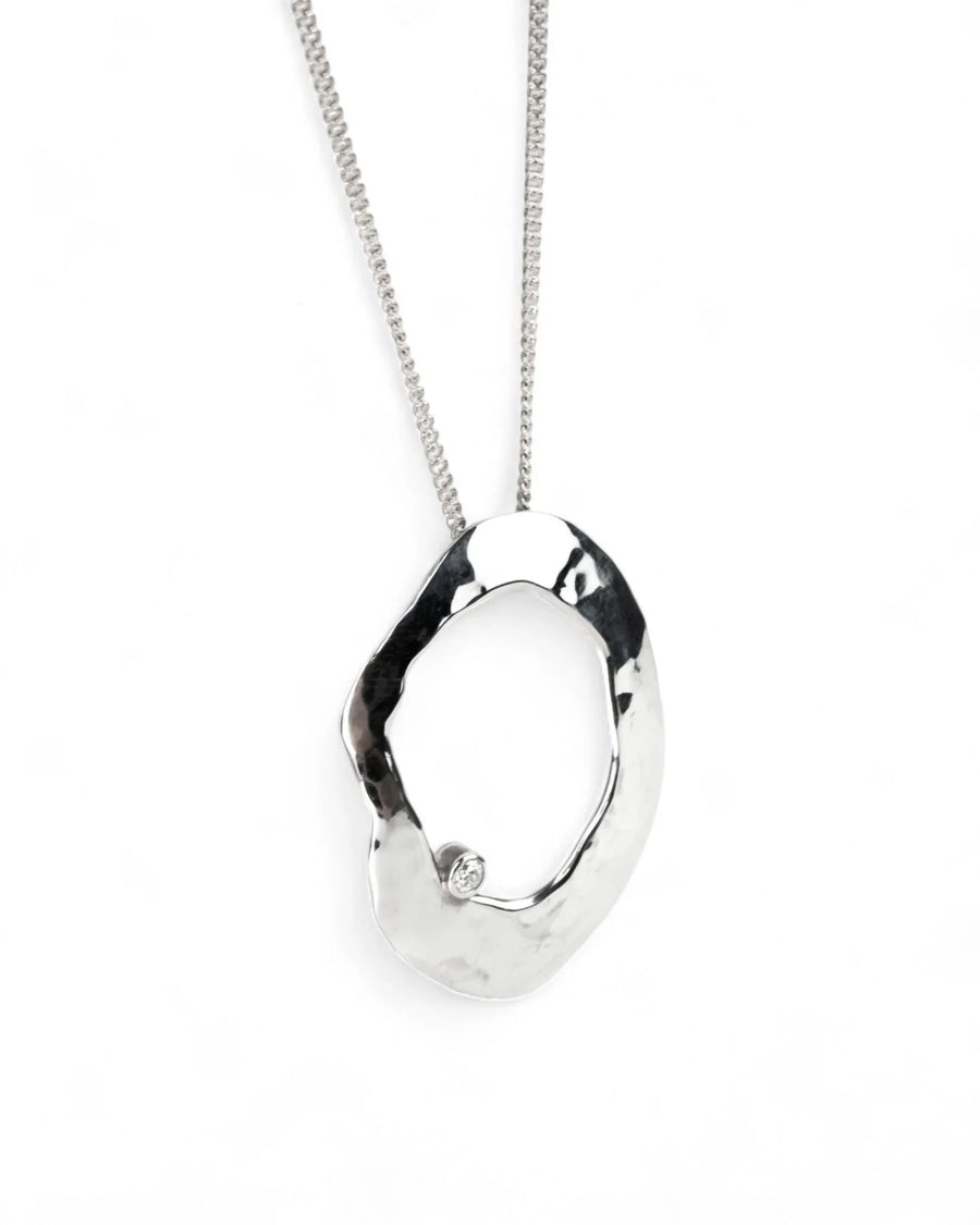 Pebble With Hole Silver Diamond Pendant Pendant Pruden and Smith