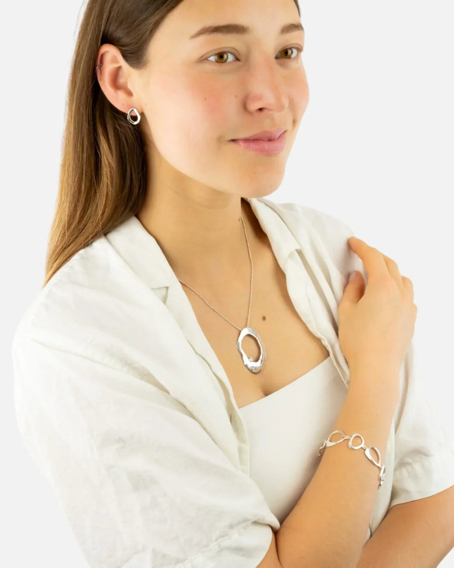 Pebble With Hole Silver Diamond Pendant Pendant Pruden and Smith