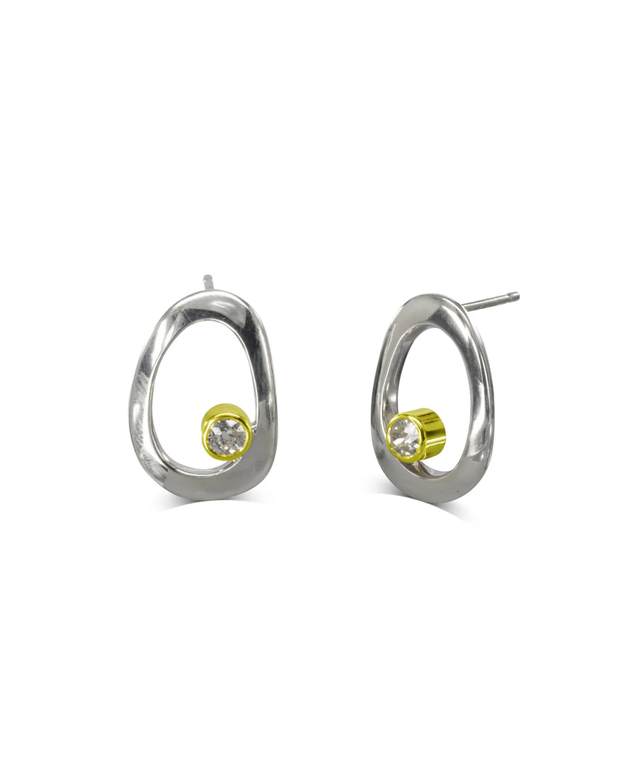 Unusual Pebble With Hole Silver Diamond Stud Earrings - Pruden and Smith