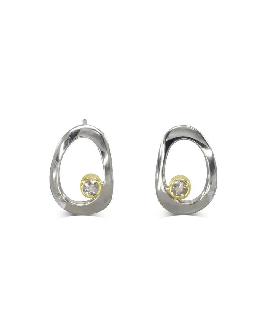 Organic Pebble With Hole Silver Diamond Stud Earrings - Pruden and Smith
