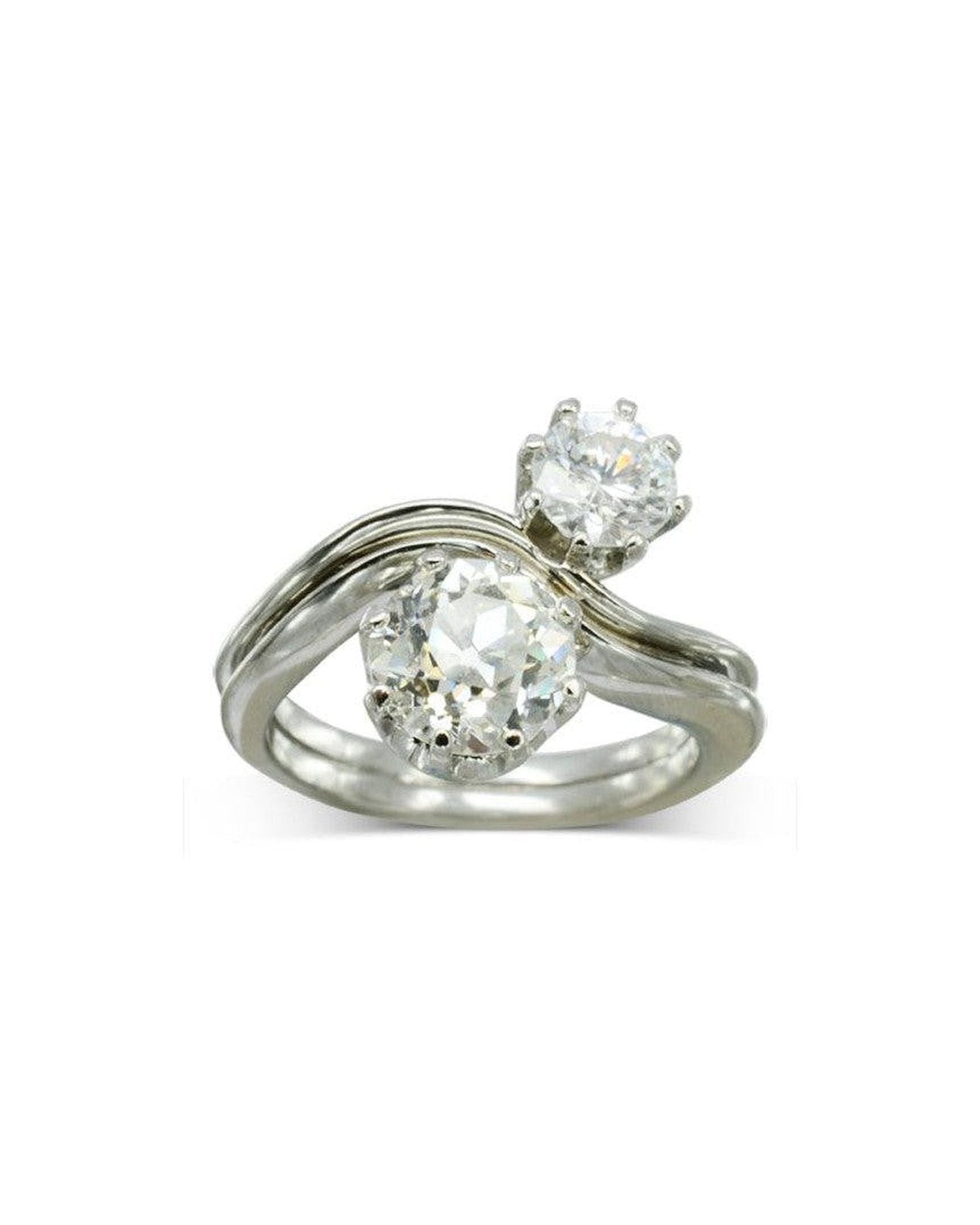 Platinum Diamond Ring with Offset Wave Ring Pruden and Smith