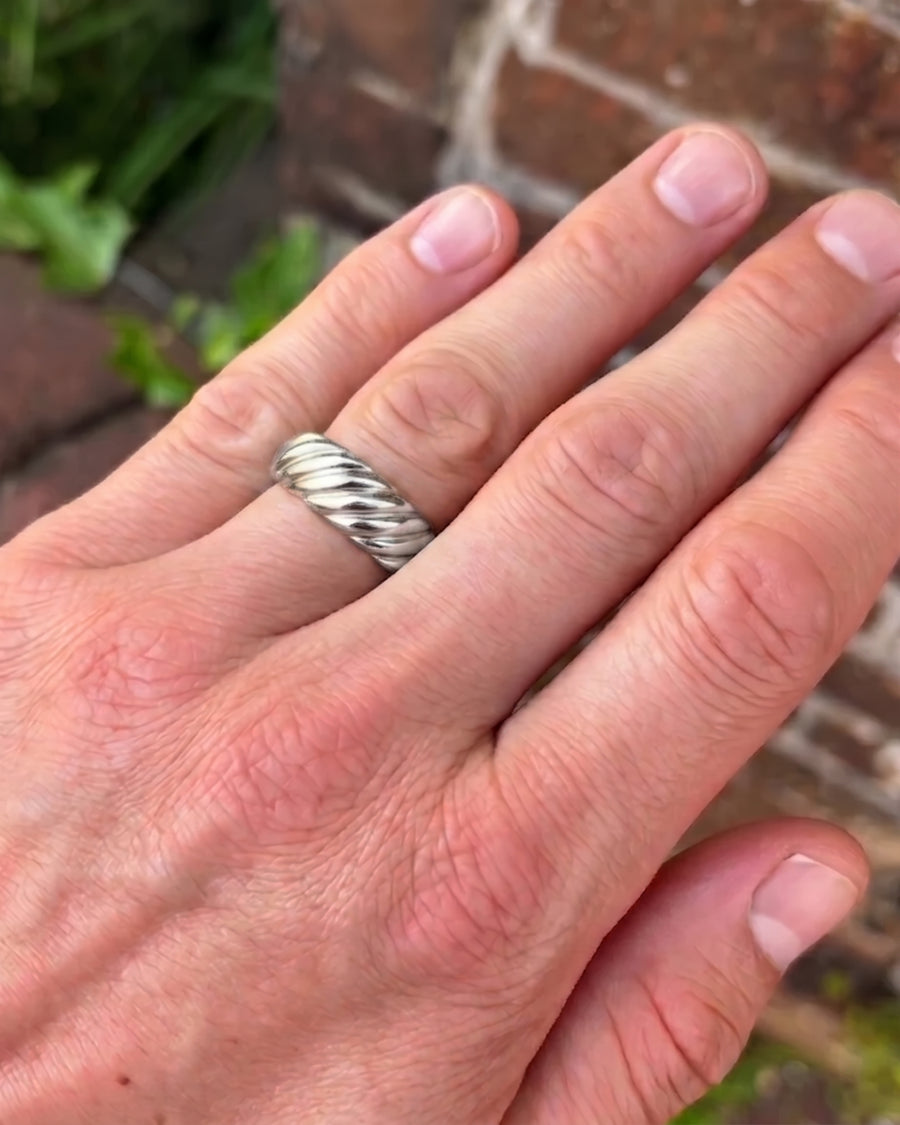 platinum twisted mens wedding ring - model