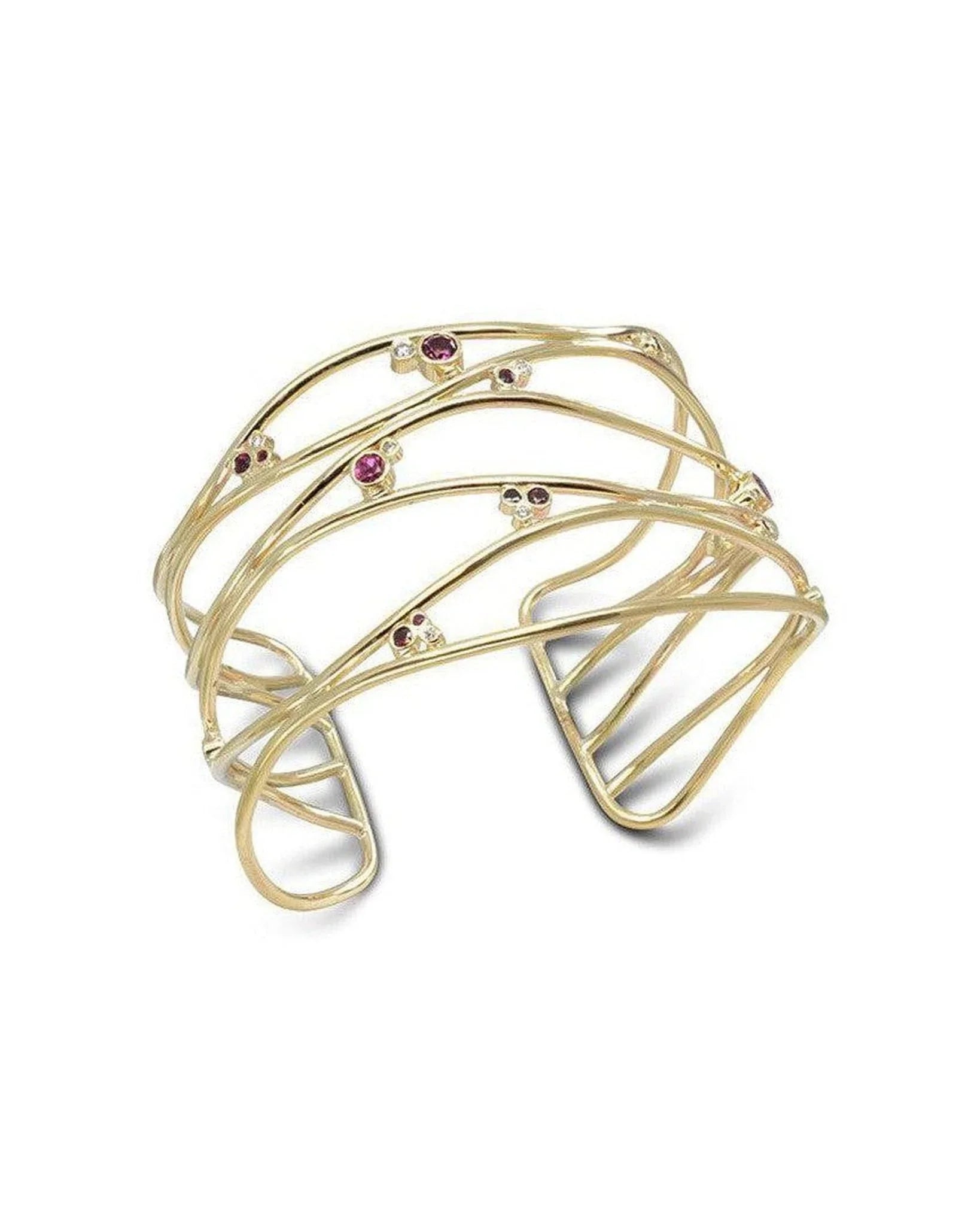 Six Strand Precious Gemstone Solid 9ct Gold Cuff Bangle (Wide) Bangle Pruden and Smith