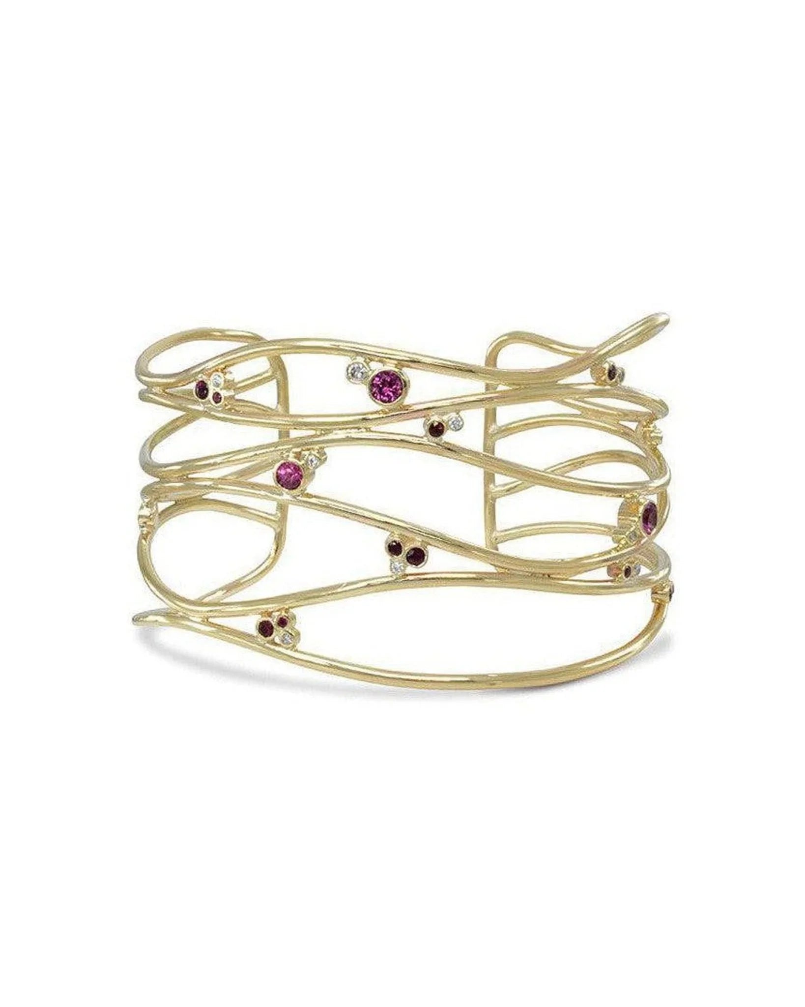 Six Strand Precious Gemstone Solid 9ct Gold Cuff Bangle (Wide) Bangle Pruden and Smith