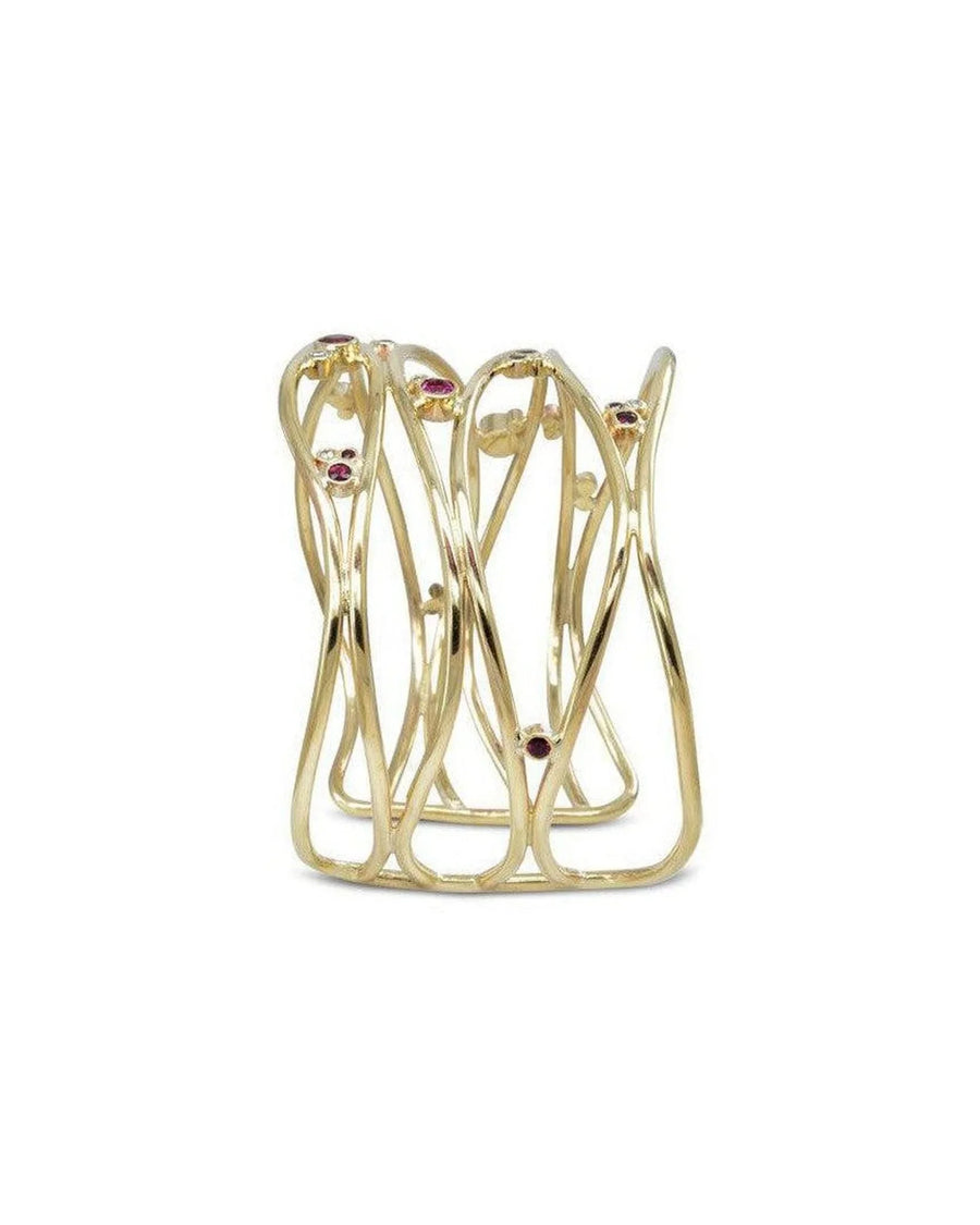Six Strand Precious Gemstone Solid 9ct Gold Cuff Bangle (Wide) Bangle Pruden and Smith