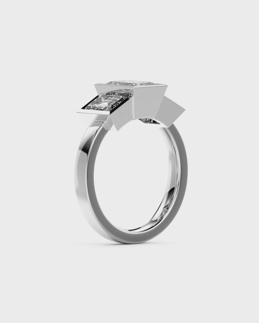Art Deco Emerald Cut Diamond Trilogy Ring