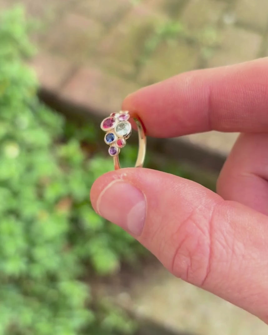Bubbles Multi-Coloured Sapphire Cluster Ring