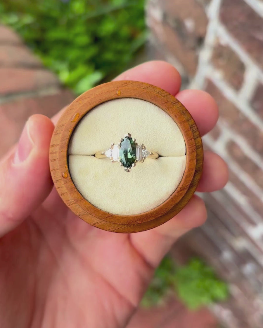 Green Sapphire Marquise Cut Claw Side Stone Engagement Ring