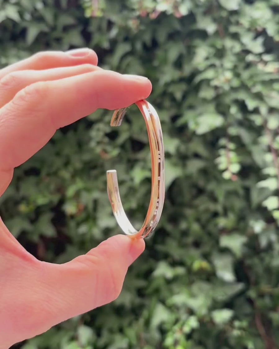 silver and gold bangle with diamonds being held