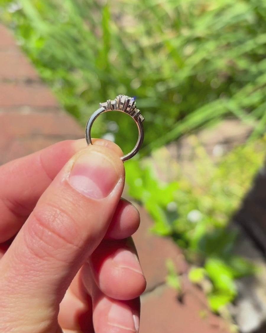 Marquise Cut Claw Side Stone Engagement Ring