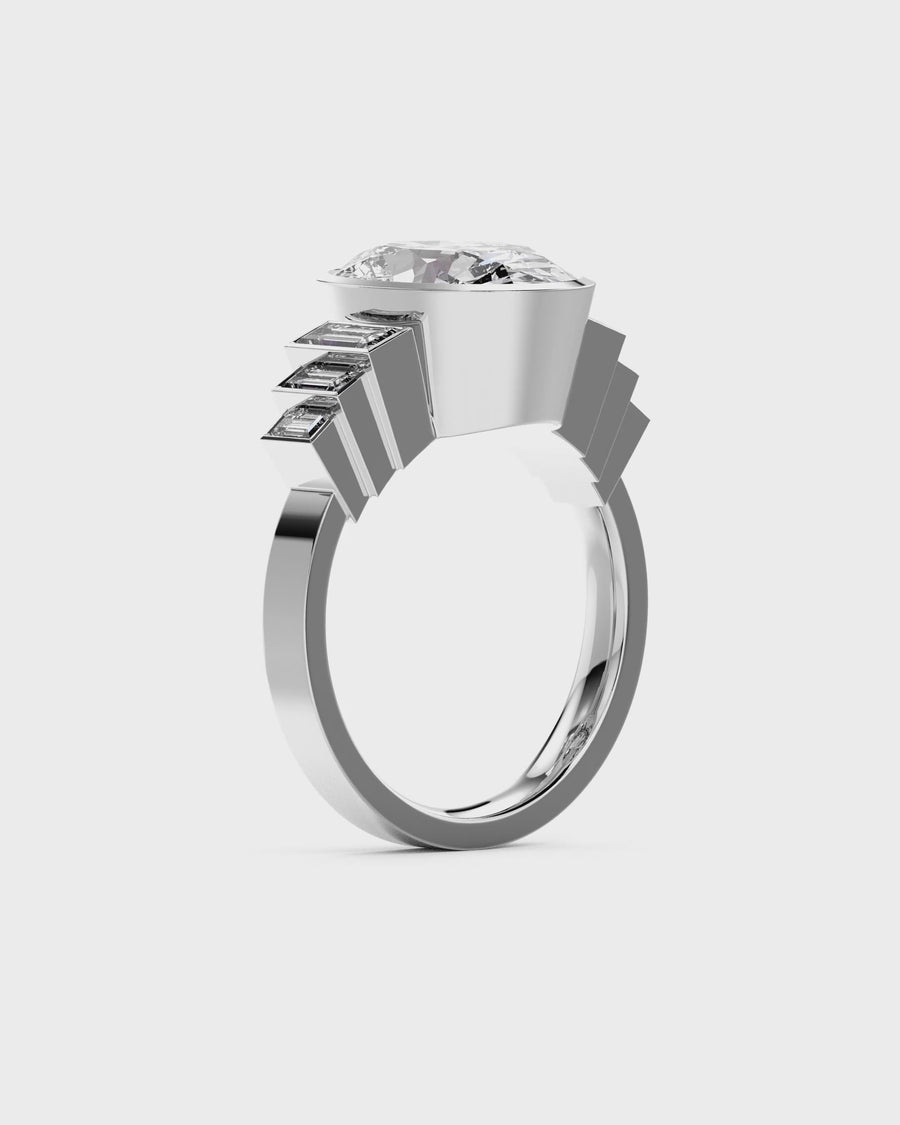 Oval Cut Art Deco Seven Diamond Engagement Ring