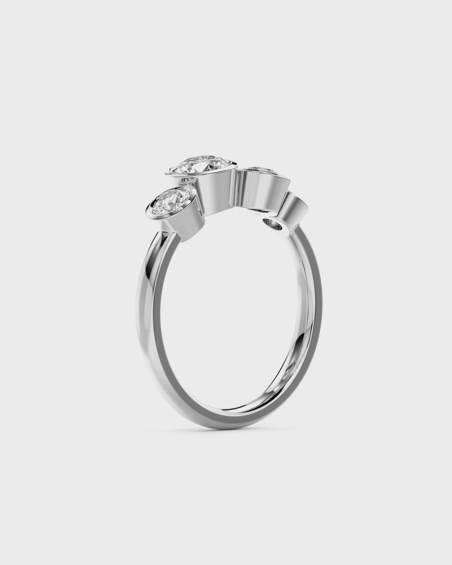 Round Cut Four Diamond Water Bubbles Engagement Ring