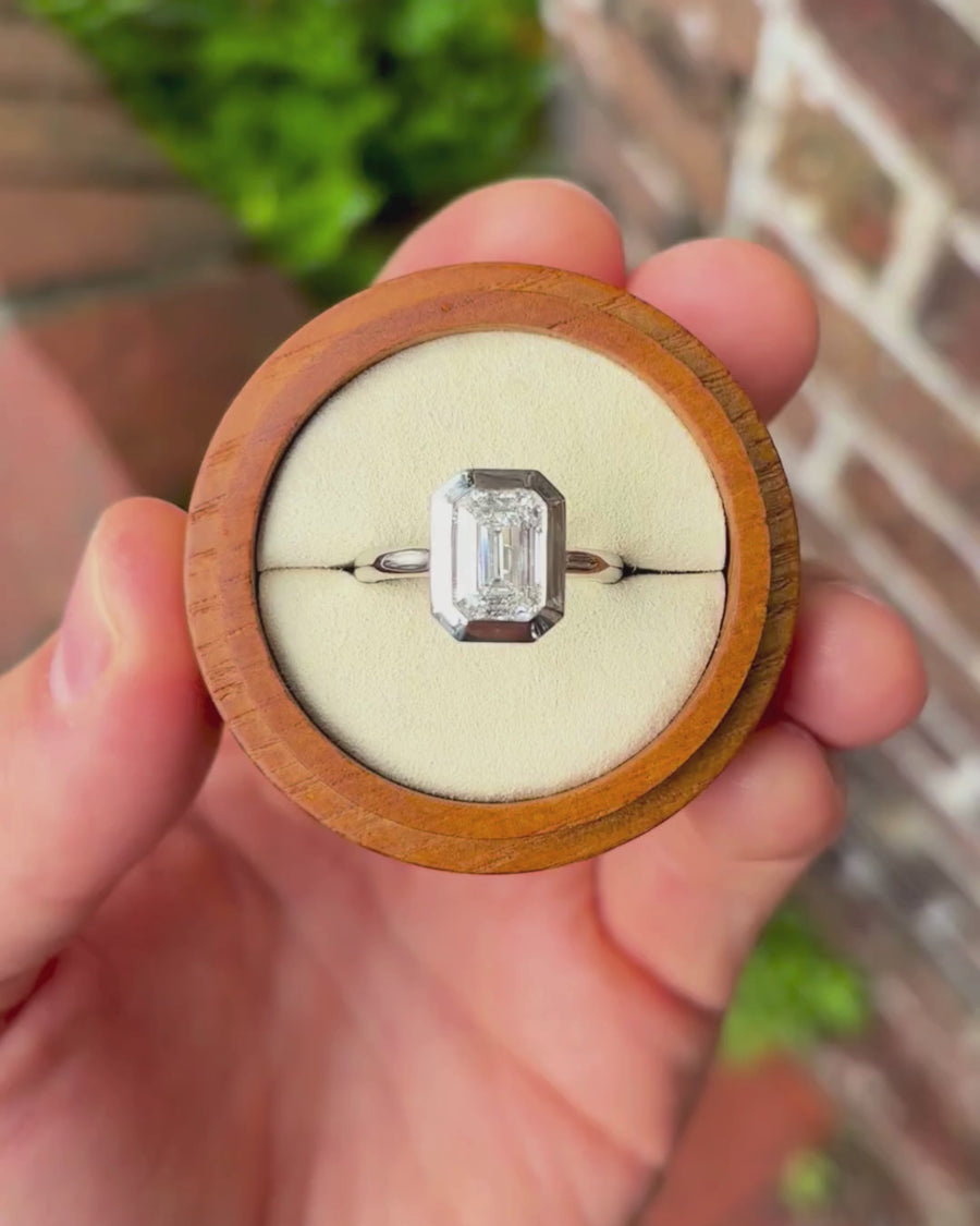 3.10ct Lab-Grown Emerald Cut Bezel Cathedral Engagement Ring