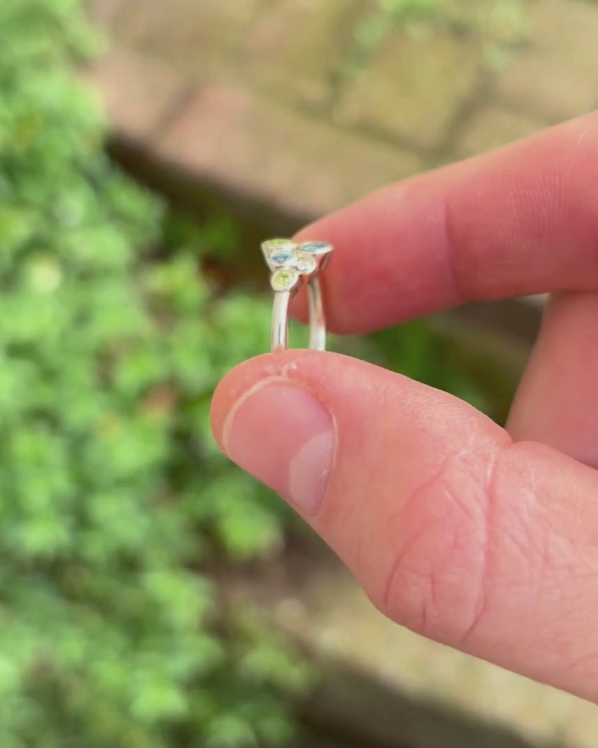 Bubbles Aquamarine, Peridot and Diamond Cluster Ring