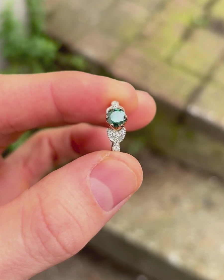 Vintage Green Diamond Engagement Ring