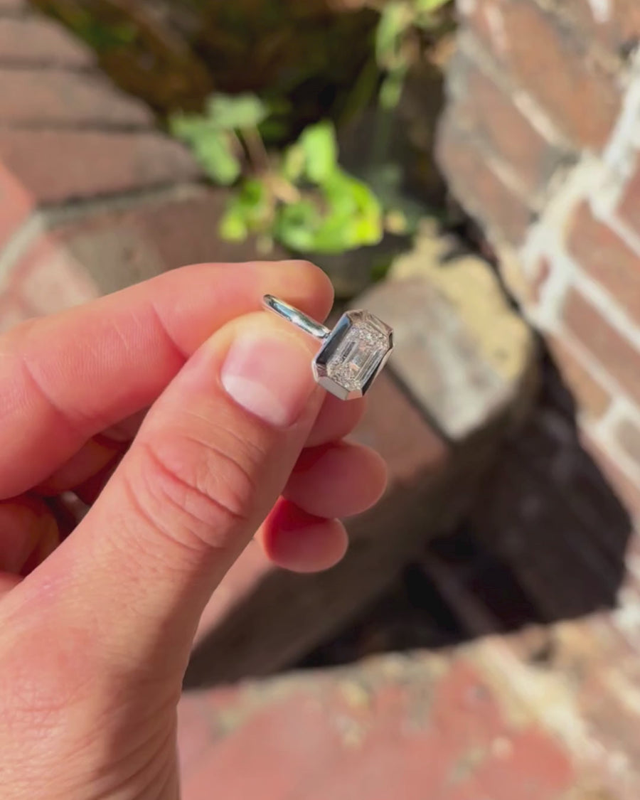 3.10ct Lab-Grown Emerald Cut Bezel Cathedral Engagement Ring