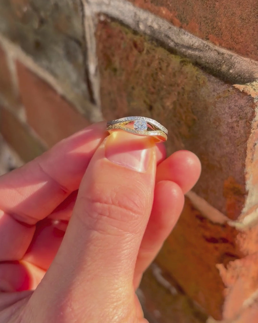 Rough Hammered Diamond Trap Solitaire Engagement Ring