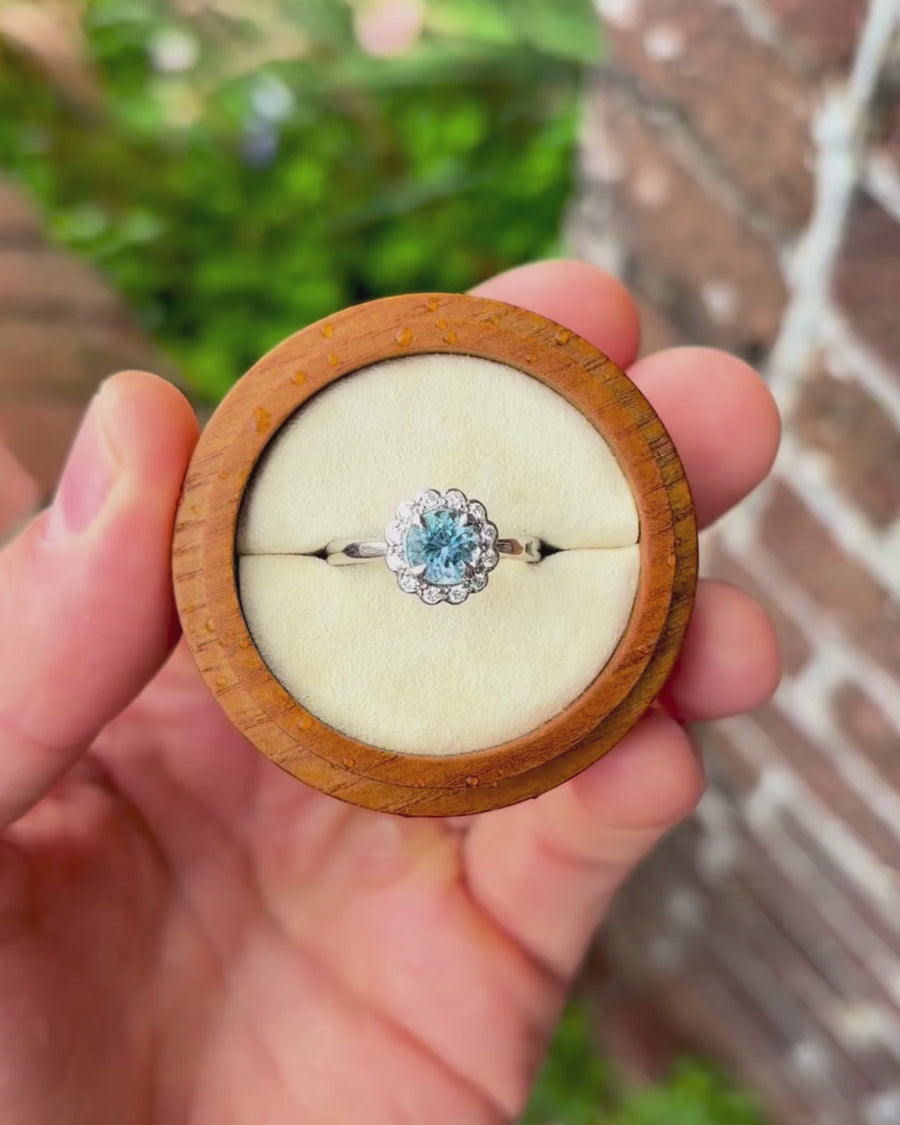 Aquamarine with Scalloped Diamonds Cluster Ring