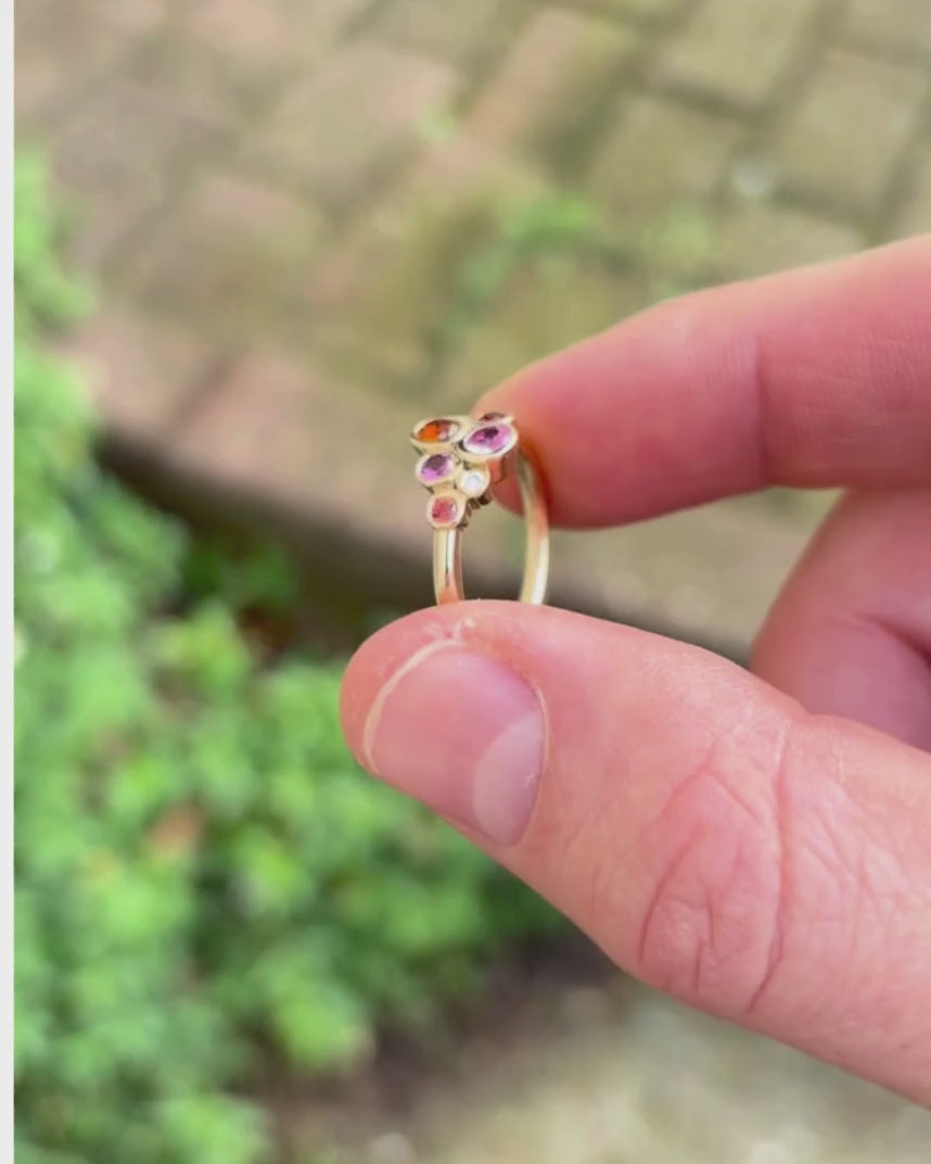 Bubbles Pink Tourmaline, Citrine and Diamond Cluster Ring