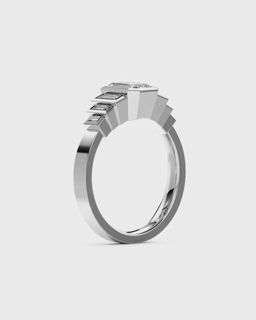Emerald Cut Art Deco Seven Diamond Engagement Ring