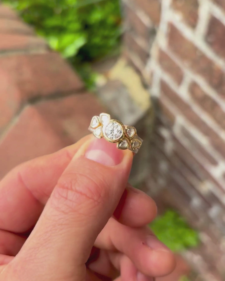 1ct Lab Grown Round Brilliant and Rough Diamond Engagement Ring