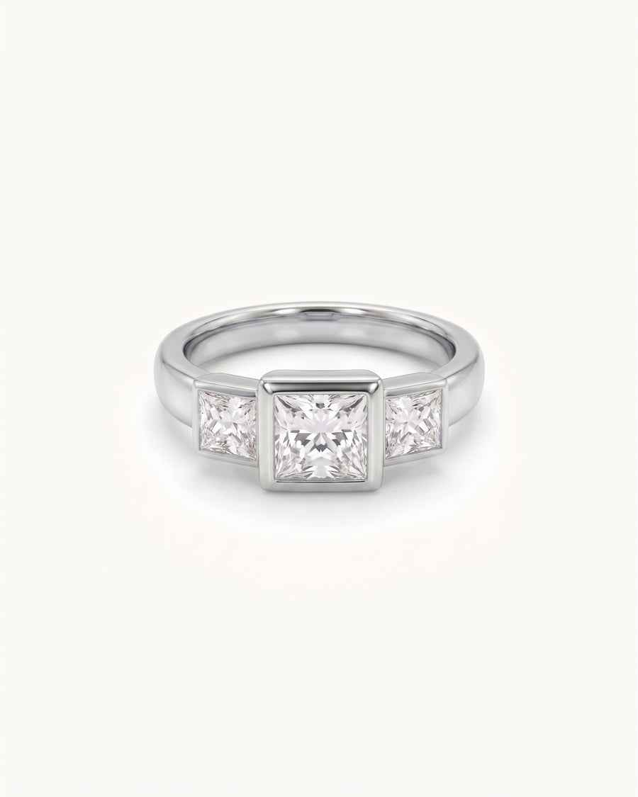 Princess Cut Art Deco Trilogy Engagement Rings