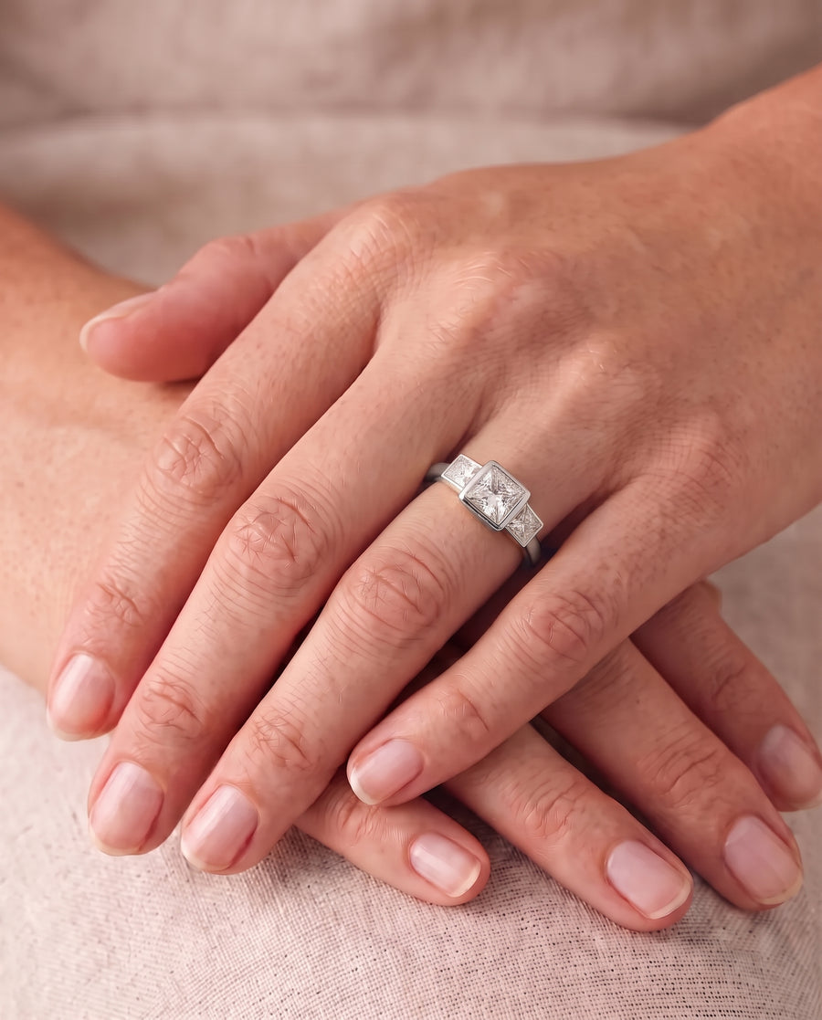 Princess Cut Art Deco Trilogy Engagement Rings