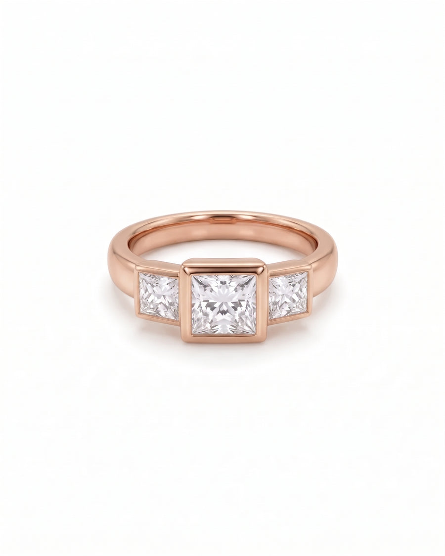 Princess Cut Art Deco Trilogy Engagement Rings